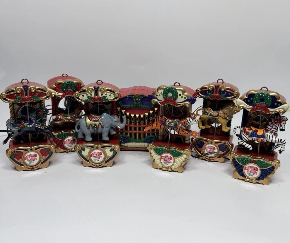 Vintage Mr. Christmas Holiday Carousel Musical & Lights Circus Animals Tested